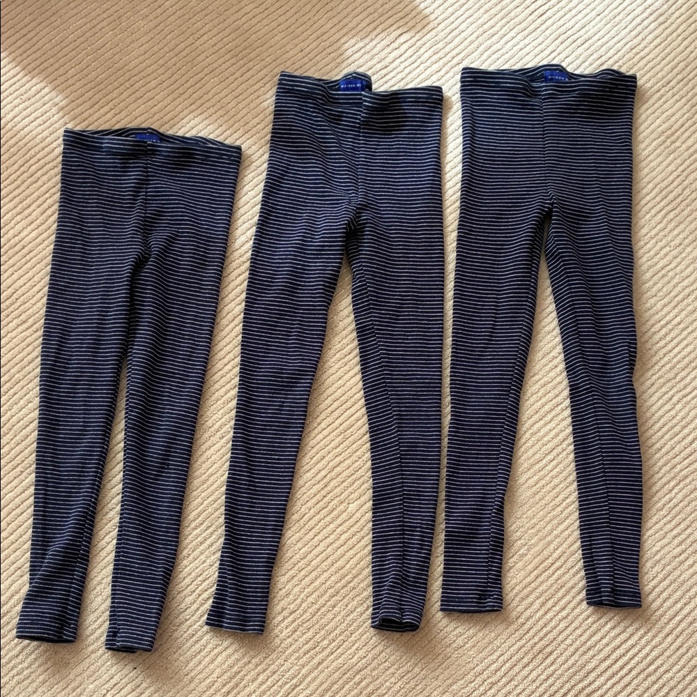 Maisonette Maison Me Kids Leggings S/3 - Navy and White Striped (Size 7-8)